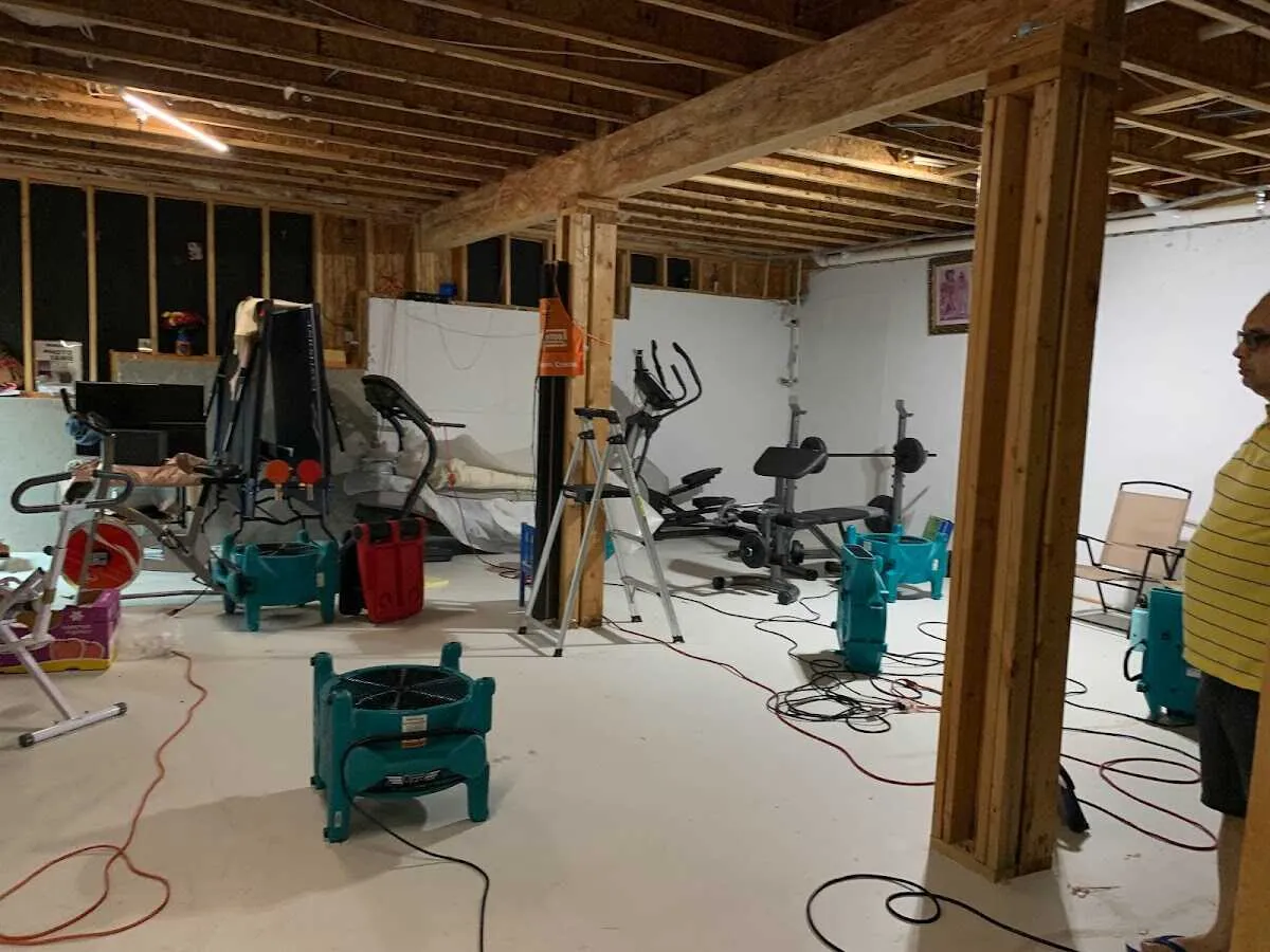 Basement drying equipment setup for Contents Cleaning & Restoration in Carlinville